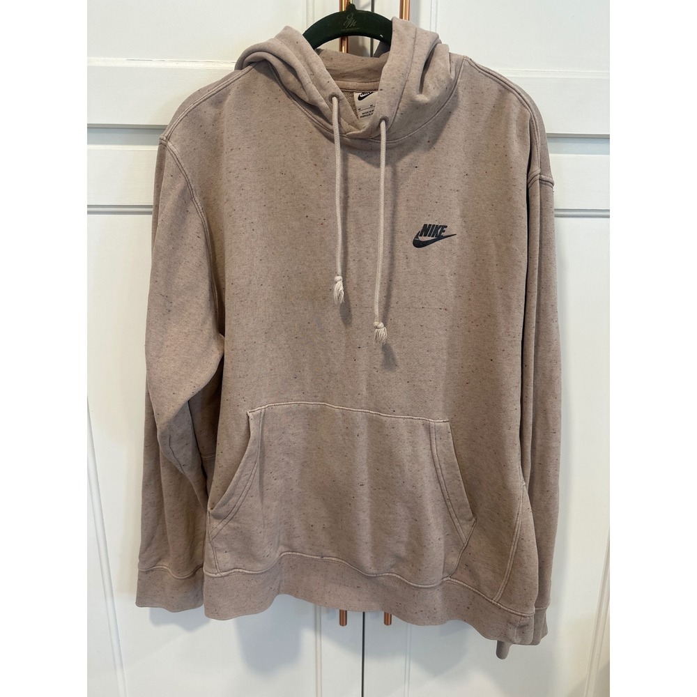 Nike Speckled Tan Hoodie Sweatshirt Pullover Long Sleeve Pocket Logo Mens Medium